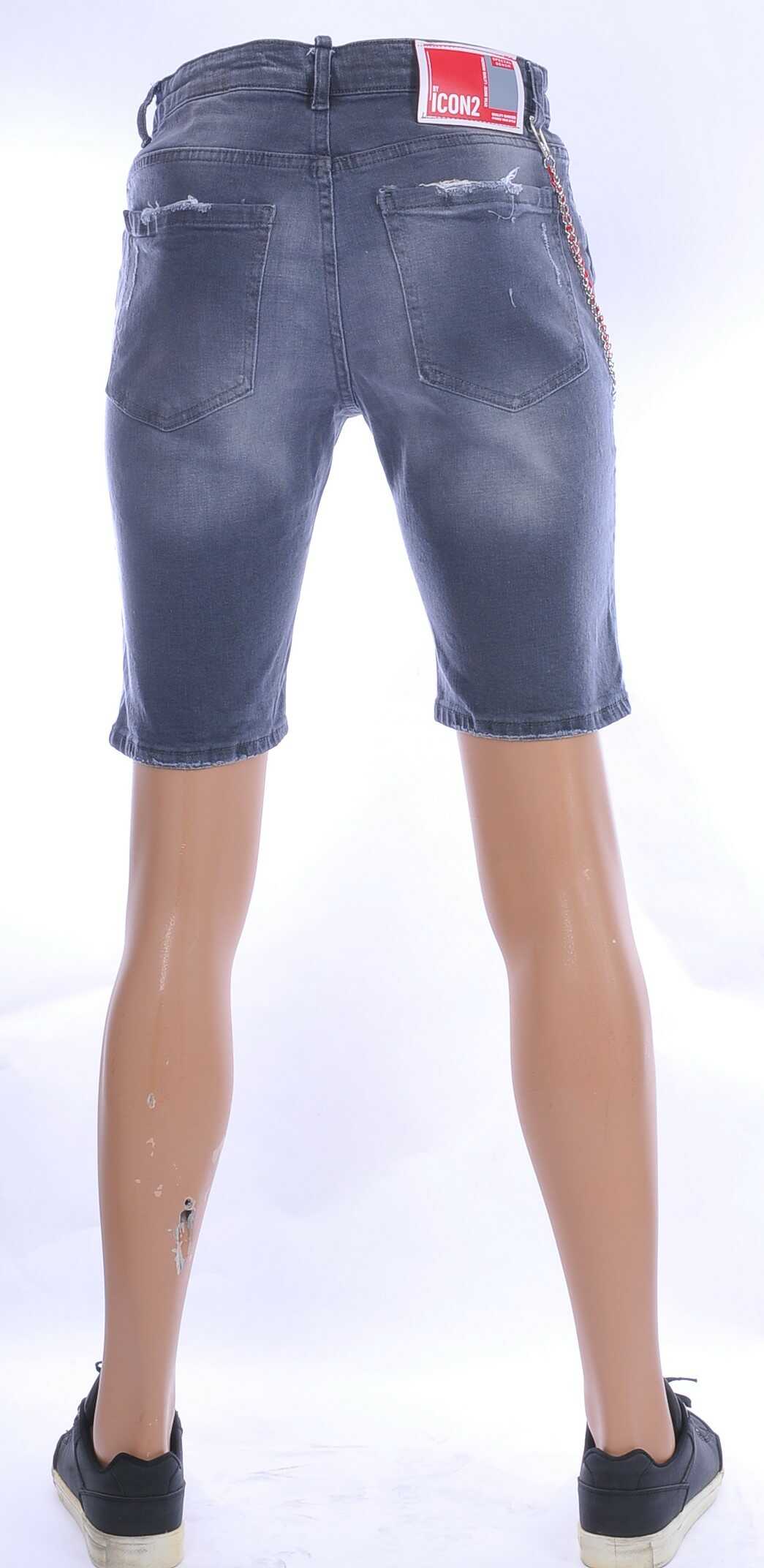 ICON2 hippie gescheurde slim fit heren korte spijkerbroek met verfvlekjes Grijs