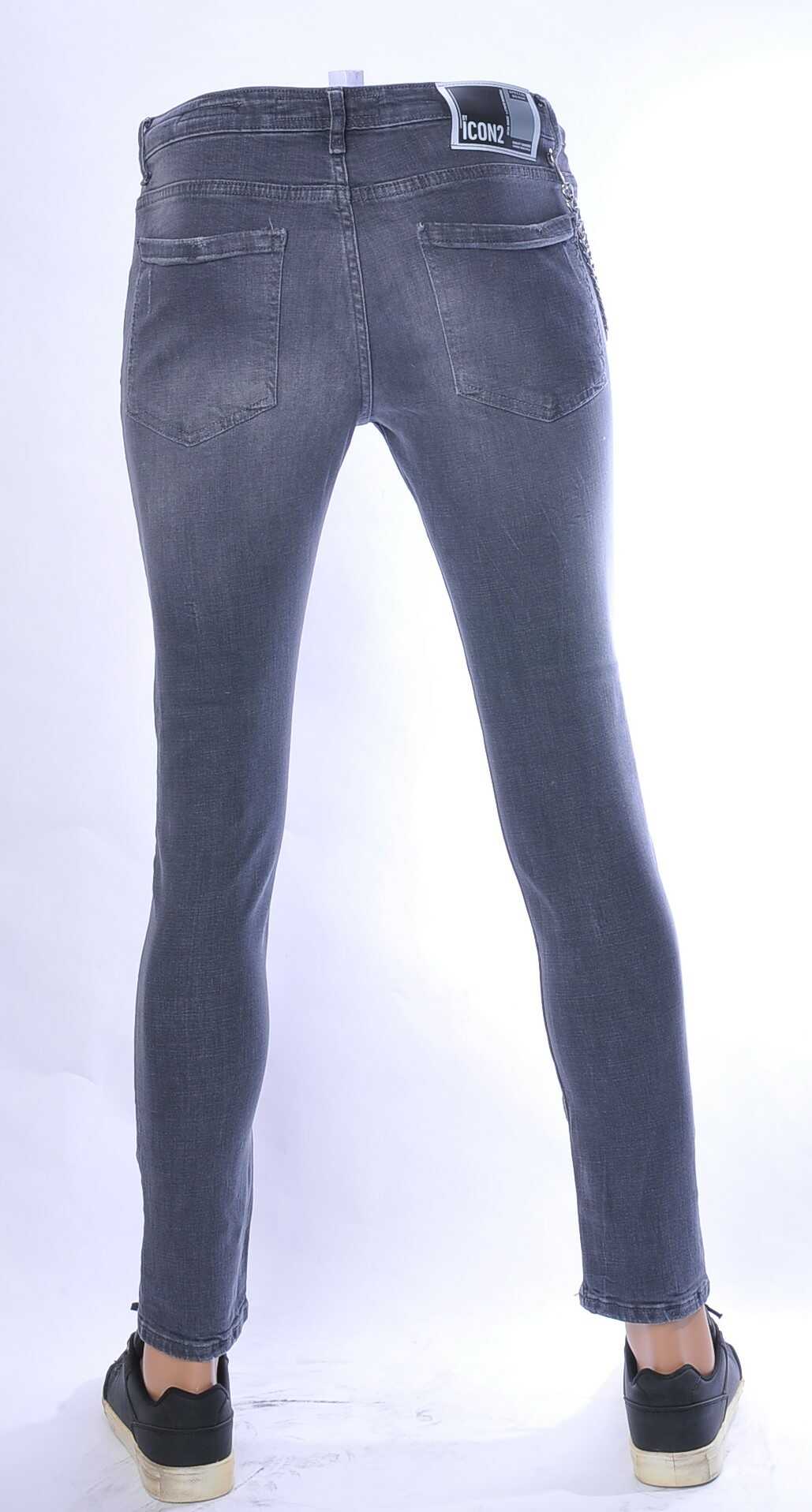 ICON2 hippie gescheurde slim fit stretch heren jeans met verfspatten Grijs