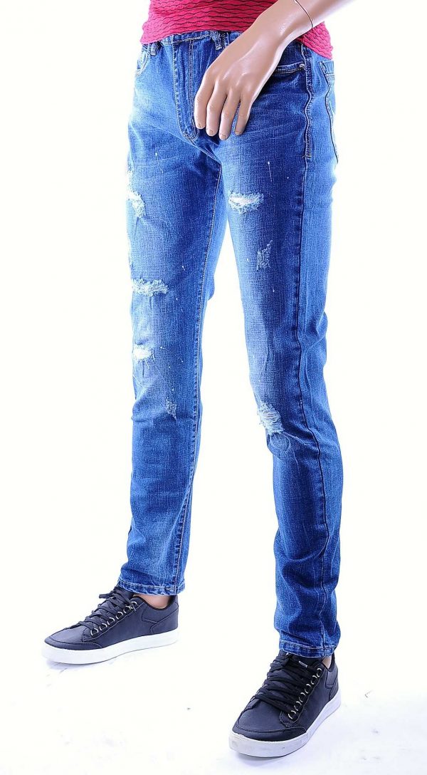 Edo Jeans gescheurd damaged heren skinny jeans met verfspatten Blauw