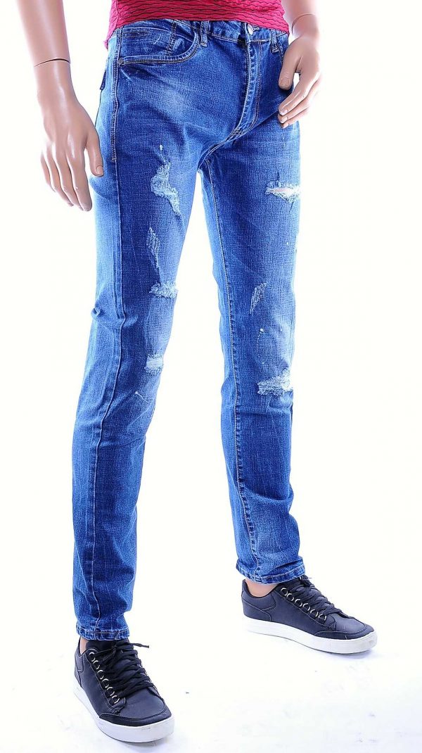 Edo Jeans gescheurd damaged heren skinny jeans met verfspatten Blauw
