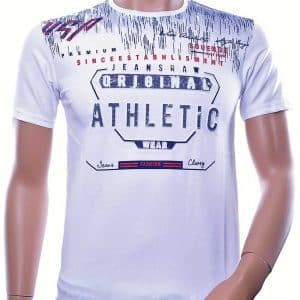 Silver Rain Philipp Plein PRADA Louis Vuitton GUCCI VERSACE KENZO Dsquared2 Levi's CHASIN G-STAR DOLCE & GABBANA DIESEL PME LEGEND WAM DENIM LACOSTE trendy modern dessin heren T-Shirt met 3D letters tekst "ATHLETIC" Wit