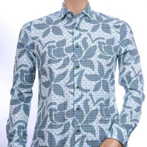 BERZO Italiaanse allover bladeren motieven slim fit heren overhemd Groen