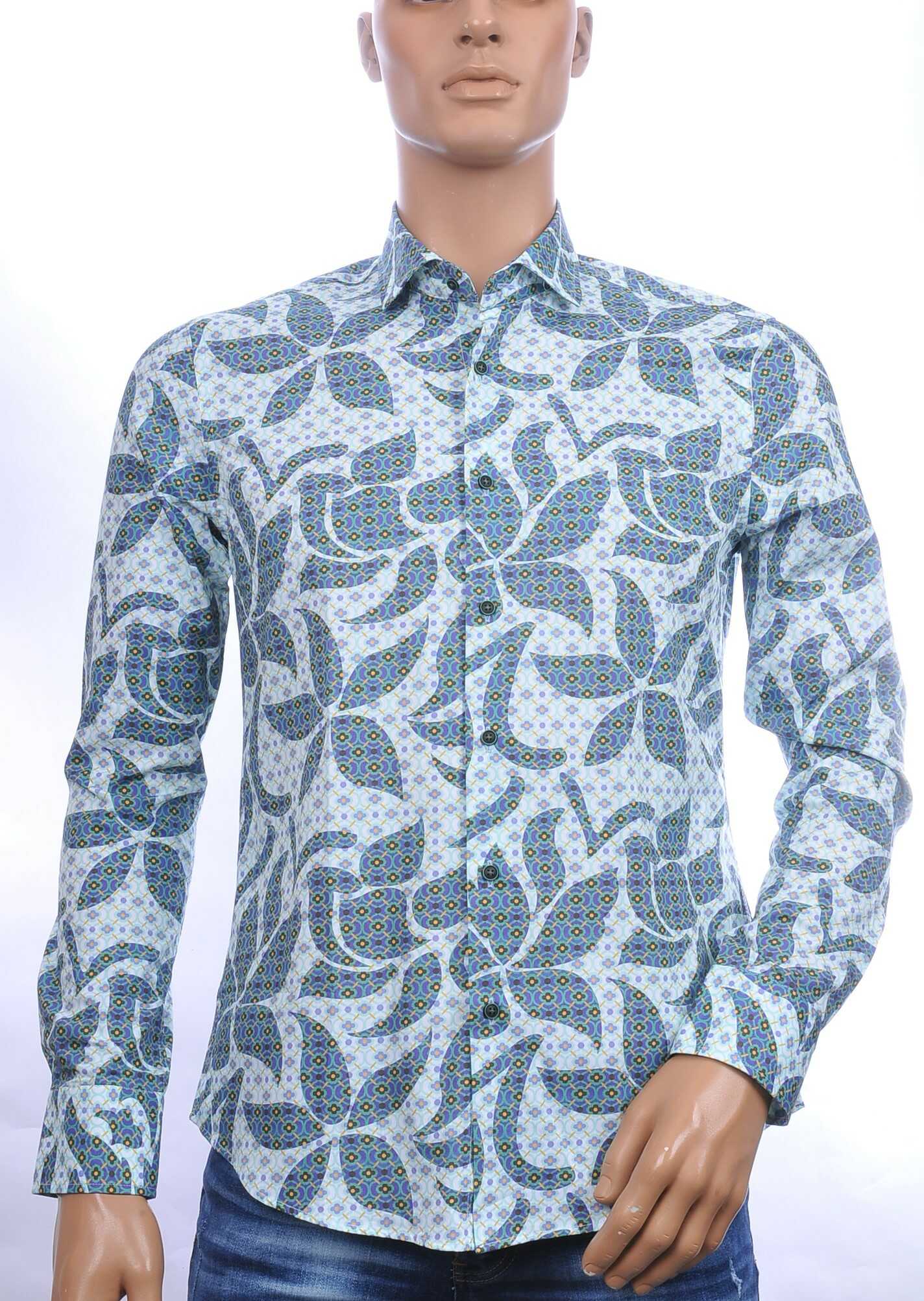 BERZO Italiaanse allover bladeren motieven slim fit heren overhemd Groen