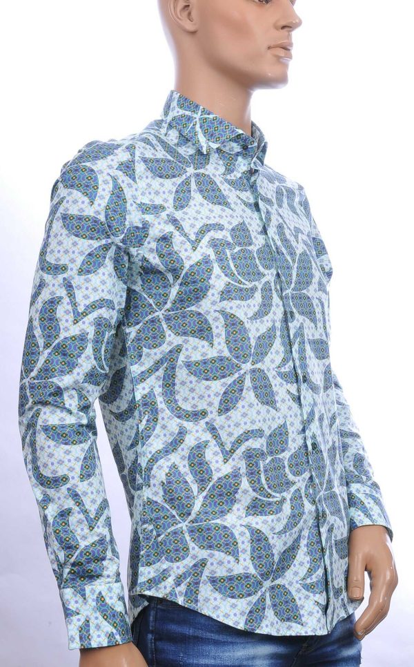 BERZO Italiaanse allover bladeren motieven slim fit heren overhemd Groen