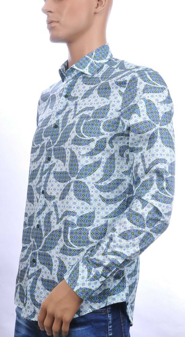BERZO Italiaanse allover bladeren motieven slim fit heren overhemd Groen
