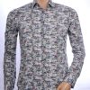 BERZO Italiaanse Getailleerde Slim Fit Heren Overhemd met Allover Fiets- en Vogelprint – Grijs | Trendy & Comfortabel