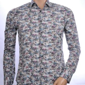 BERZO Italiaanse getailleerde slim fit allover fietsen dessin heren overhemd Wit