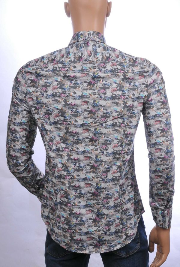 BERZO Italiaanse getailleerde slim fit allover fietsen dessin heren overhemd Wit