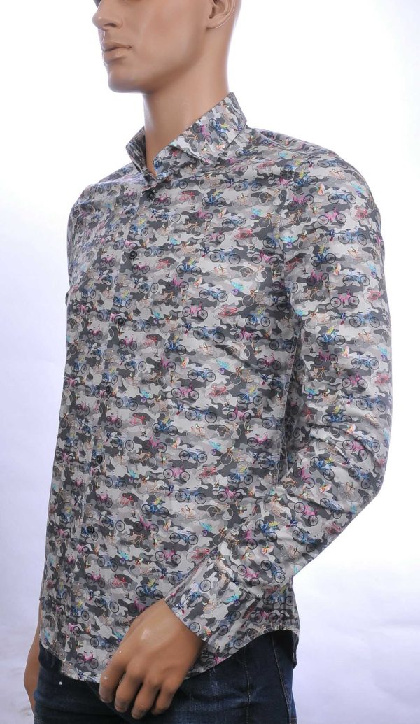 BERZO Italiaanse getailleerde slim fit allover fietsen dessin heren overhemd Wit