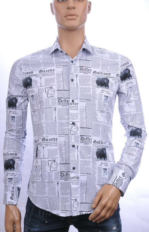 BERZO Italiaanse getailleerde slim fit allover krant artikelen dessin heren overhemd Wit