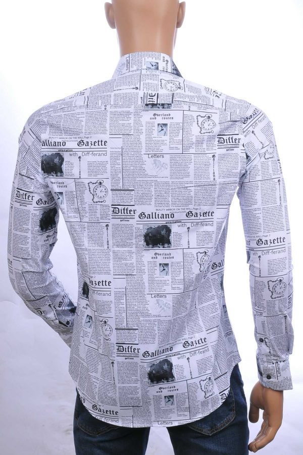 BERZO Italiaanse getailleerde slim fit allover krant artikelen dessin heren overhemd Wit