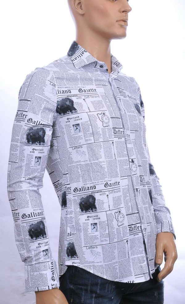 BERZO Italiaanse getailleerde slim fit allover krant artikelen dessin heren overhemd Wit