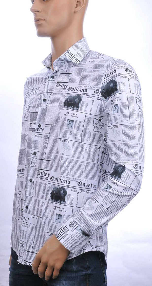 BERZO Italiaanse getailleerde slim fit allover krant artikelen dessin heren overhemd Wit