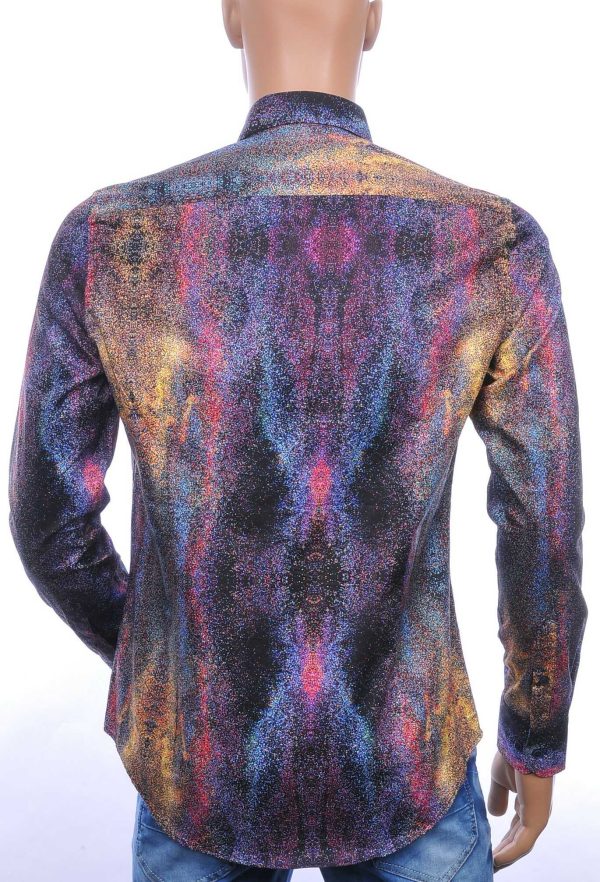 BERZO slim fit allover multi kleur melkwegstelsel dessin heren overhemd Paars