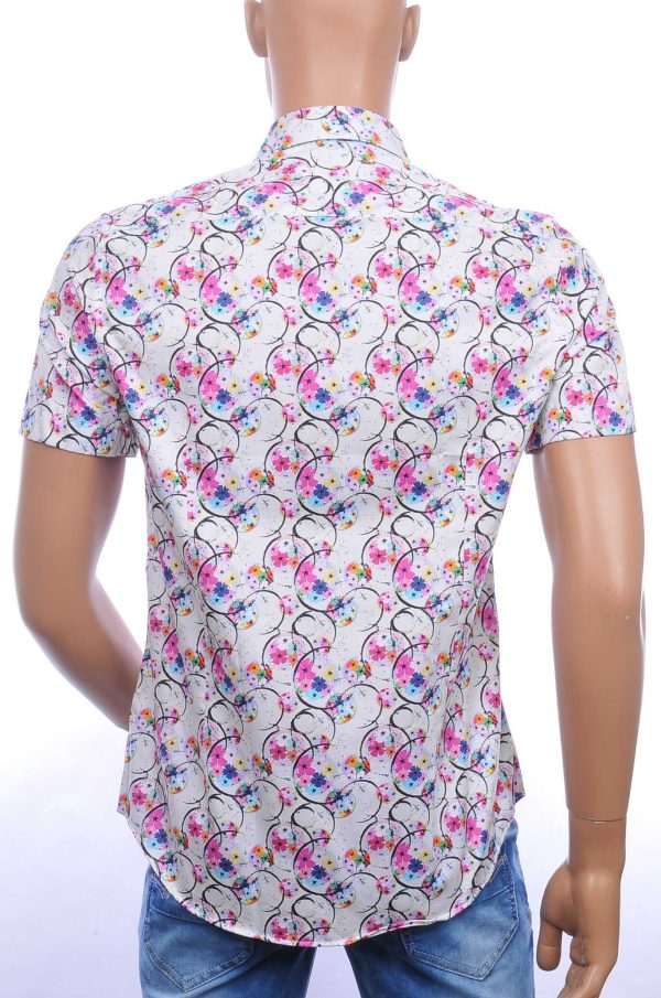 BERZO​ allover​ multi kleur​ bloemen​ dessin​ slim fit​ heren korte mouwen overhemd​ Wit