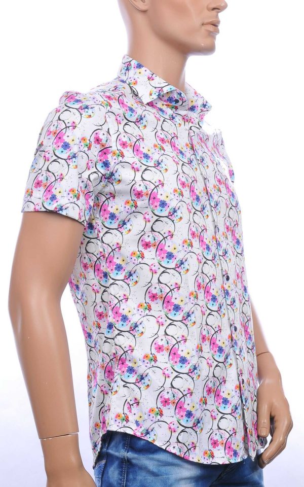BERZO​ allover​ multi kleur​ bloemen​ dessin​ slim fit​ heren korte mouwen overhemd​ Wit