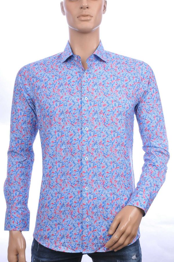 CORRINO Italiaanse slim fit allover bloemen dessin heren overhemd Blauw