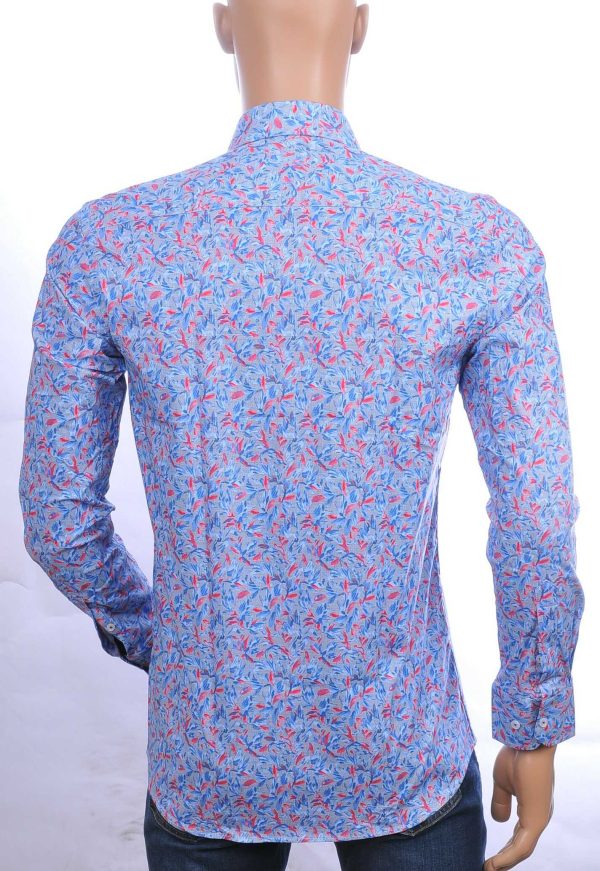 CORRINO Italiaanse slim fit allover bloemen dessin heren overhemd Blauw