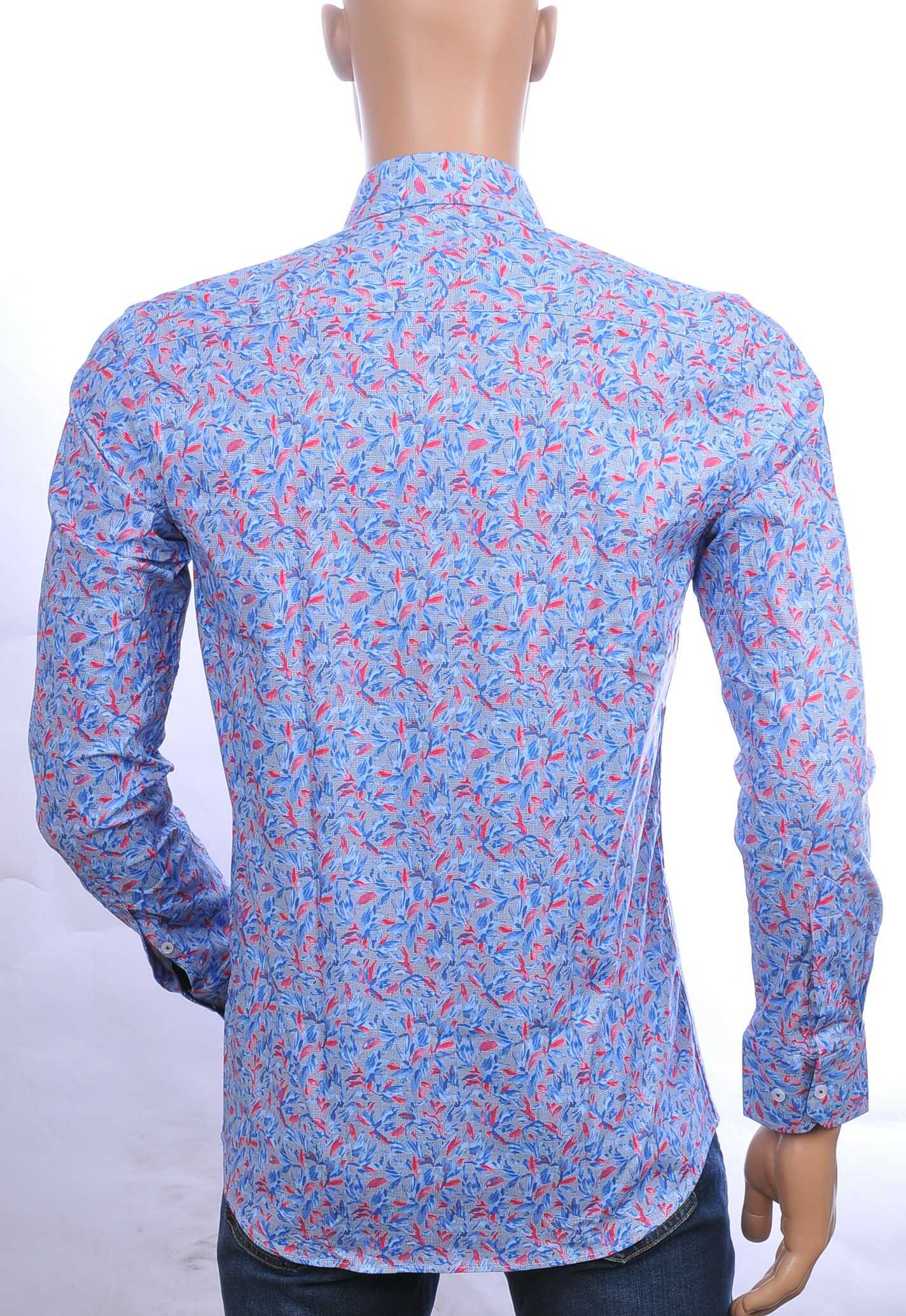 CORRINO Italiaanse slim fit allover bloemen dessin heren overhemd Blauw