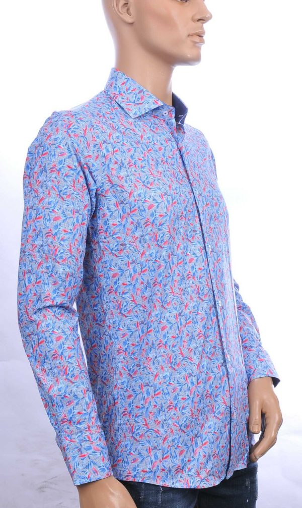 CORRINO Italiaanse slim fit allover bloemen dessin heren overhemd Blauw