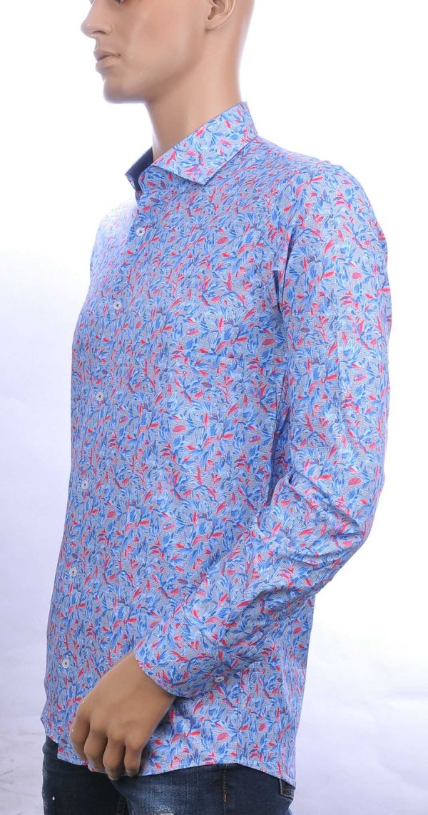 CORRINO Italiaanse slim fit allover bloemen dessin heren overhemd Blauw