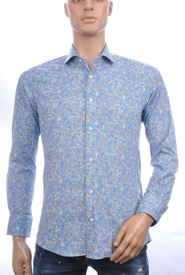 CORRINO Italiaanse slim fit allover bloemen dessin heren overhemd Groen