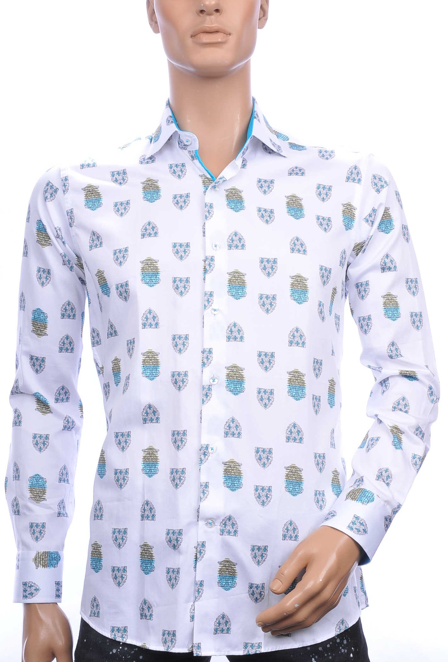 CORRINO OLYMP State of Art Blue Industry A fish named fred Wolff Blitz Moncler DIOR Philipp Plein PRADA Louis Vuitton GUCCI VERSACE KENZO Dsquared2 Levi's CHASIN G-STAR DOLCE & GABBANA DIESEL PME LEGEND WAM DENIM LACOSTE slim fit allover kunst symbolen dessin heren overhemd Wit