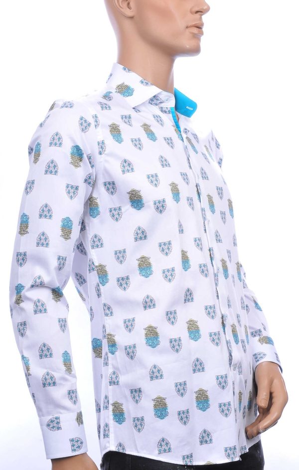 CORRINO OLYMP State of Art Blue Industry A fish named fred Wolff Blitz Moncler DIOR Philipp Plein PRADA Louis Vuitton GUCCI VERSACE KENZO Dsquared2 Levi's CHASIN G-STAR DOLCE & GABBANA DIESEL PME LEGEND WAM DENIM LACOSTE slim fit allover kunst symbolen dessin heren overhemd Wit