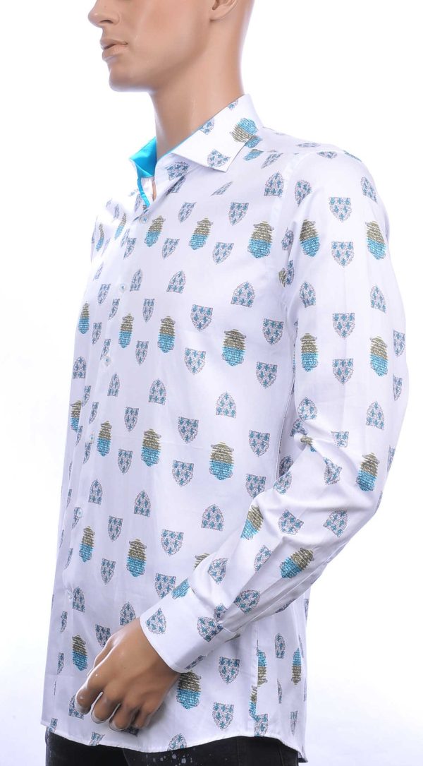 CORRINO OLYMP State of Art Blue Industry A fish named fred Wolff Blitz Moncler DIOR Philipp Plein PRADA Louis Vuitton GUCCI VERSACE KENZO Dsquared2 Levi's CHASIN G-STAR DOLCE & GABBANA DIESEL PME LEGEND WAM DENIM LACOSTE slim fit allover kunst symbolen dessin heren overhemd Wit