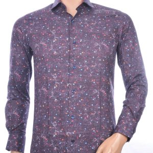 CORRINO trendy allover bloemen dessin slim fit heren overhemd Bordeaux