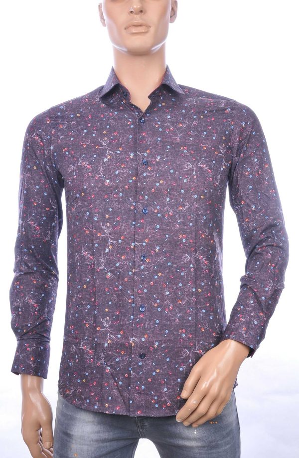 CORRINO trendy allover bloemen dessin slim fit heren overhemd Bordeaux