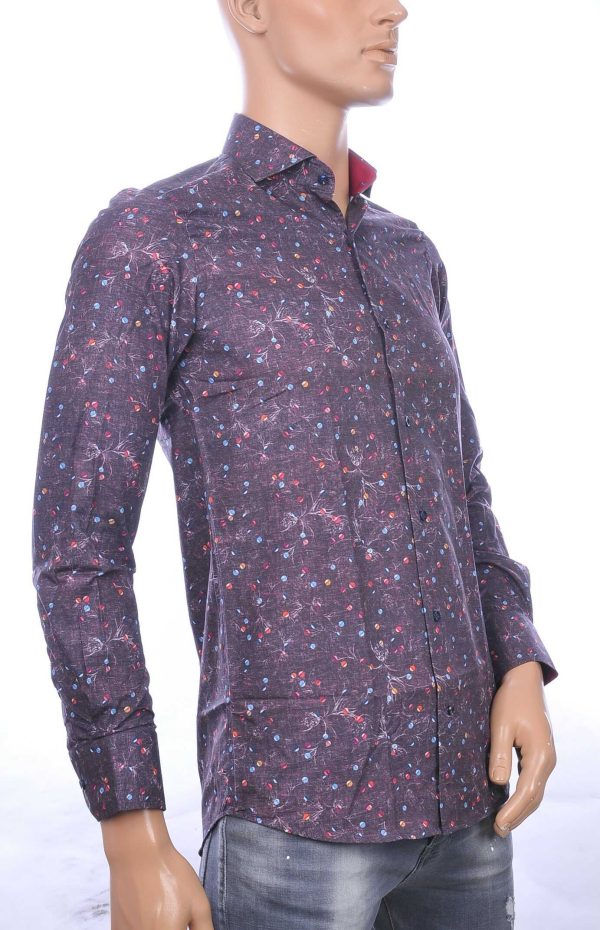 CORRINO trendy allover bloemen dessin slim fit heren overhemd Bordeaux