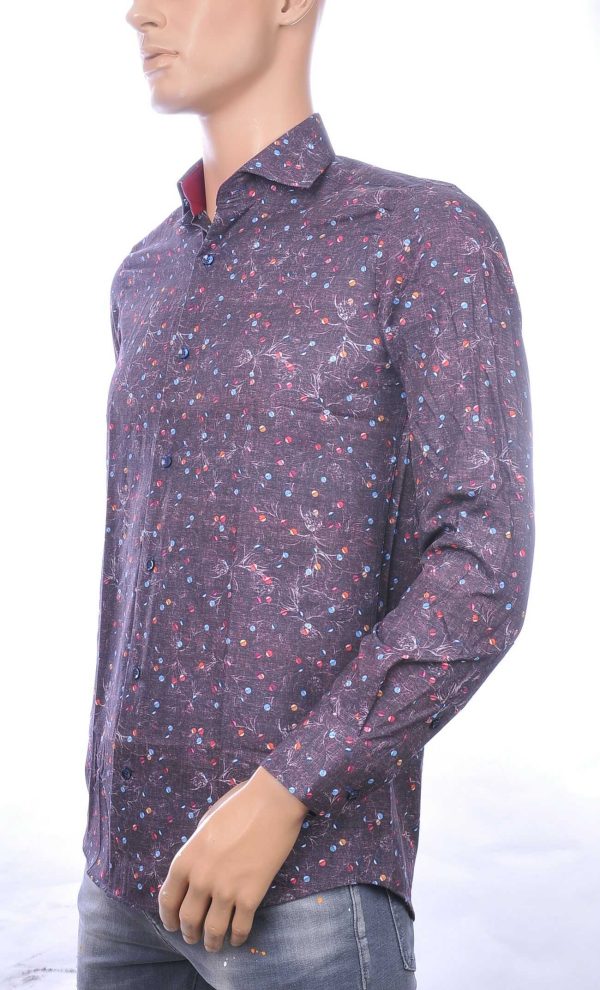 CORRINO trendy allover bloemen dessin slim fit heren overhemd Bordeaux