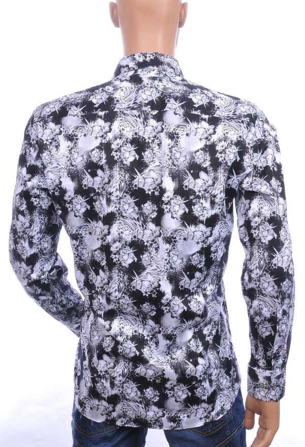Corrino Italiaanse getailleerd slim fit allover bloemen dessin heren overhemd Zwart
