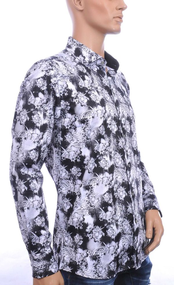 Corrino Italiaanse getailleerd slim fit allover bloemen dessin heren overhemd Zwart