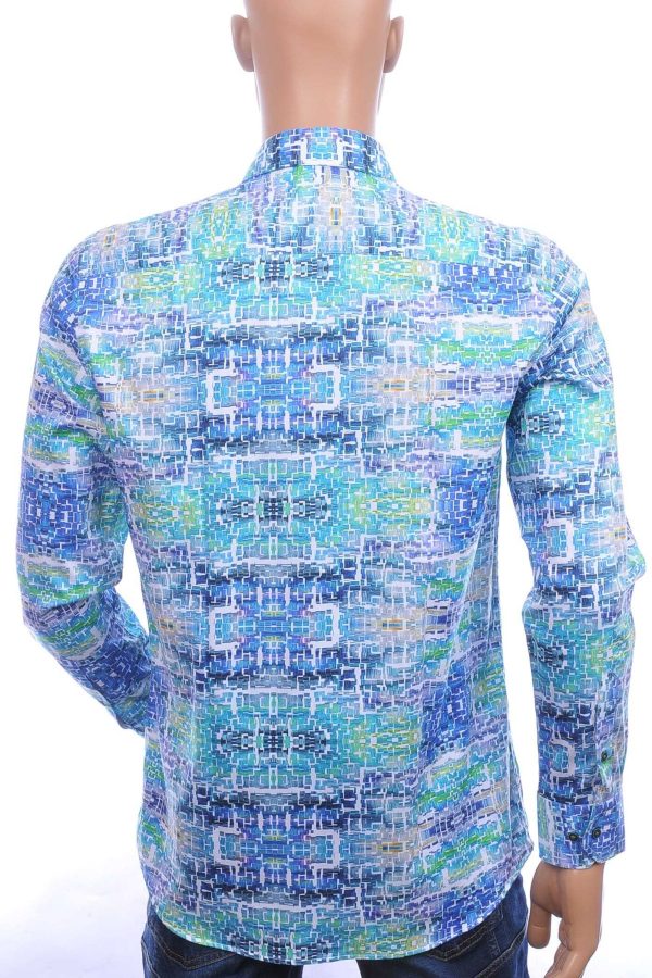 Corrino Italiaanse getailleerd slim fit allover digital kunst motieven dessin heren overhemd Turquoise