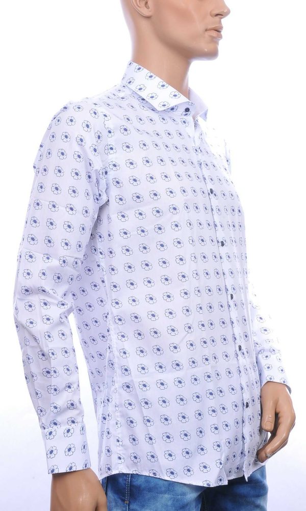 Corrino slim fit allover madeliefjes dessin heren overhemd Wit
