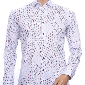 Corrino modern fit allover multi kleur rondjes dessin heren overhemd Wit