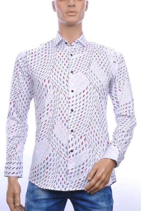 Corrino modern fit allover multi kleur rondjes dessin heren overhemd Wit