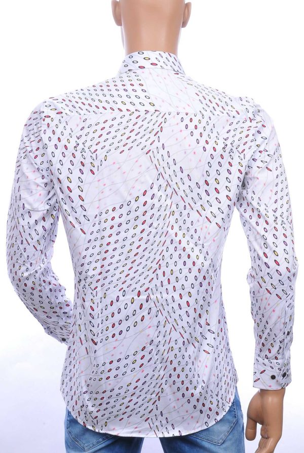 Corrino modern fit allover multi kleur rondjes dessin heren overhemd Wit