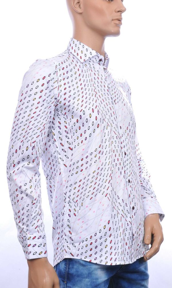 Corrino modern fit allover multi kleur rondjes dessin heren overhemd Wit