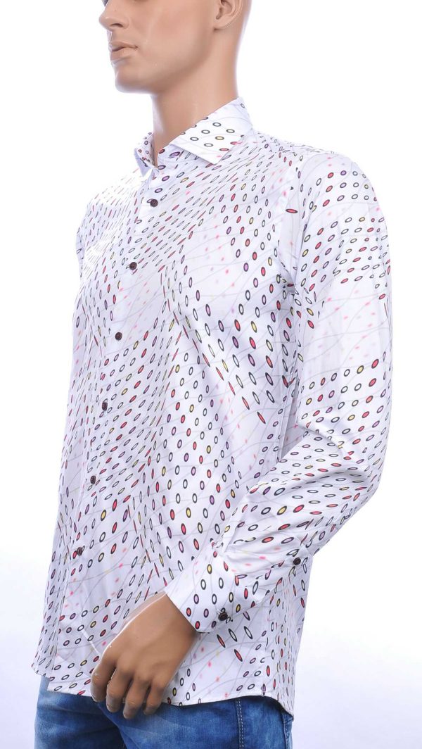 Corrino modern fit allover multi kleur rondjes dessin heren overhemd Wit