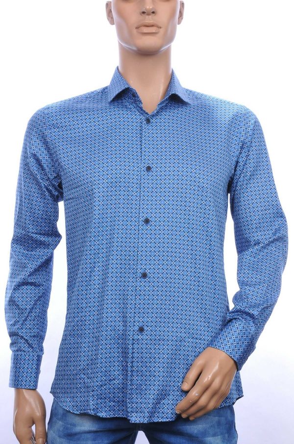 Corrino modern fit allover rondjes dessin heren overhemd Navy
