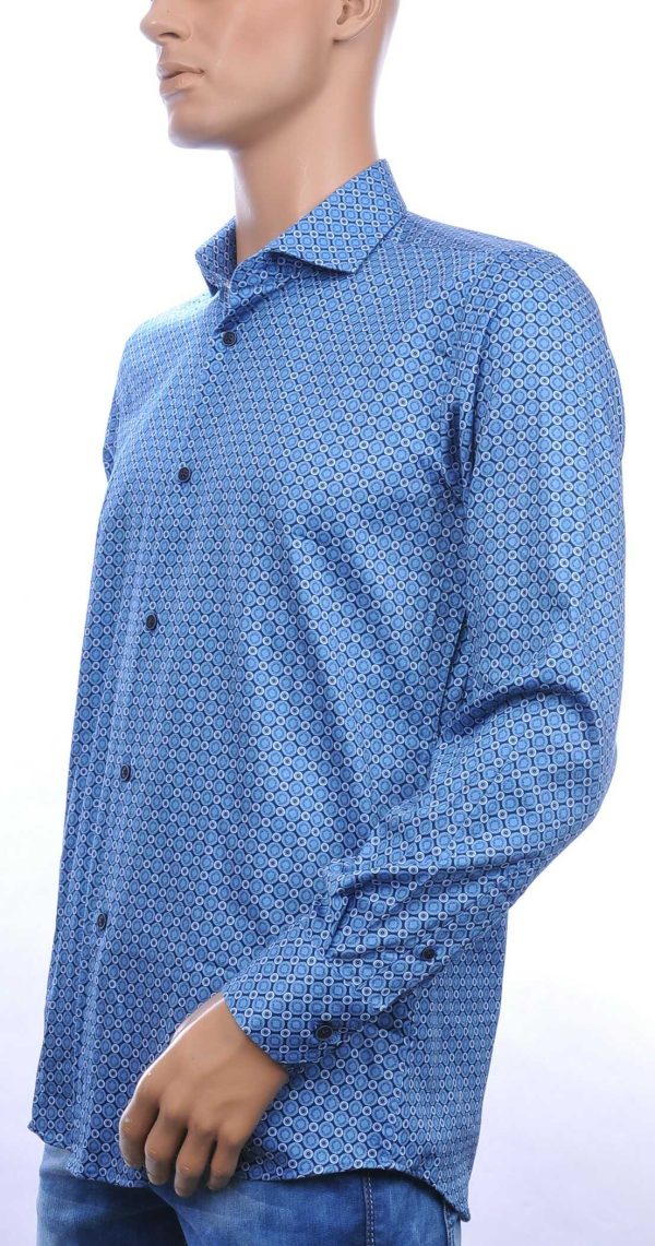 Corrino modern fit allover rondjes dessin heren overhemd Navy