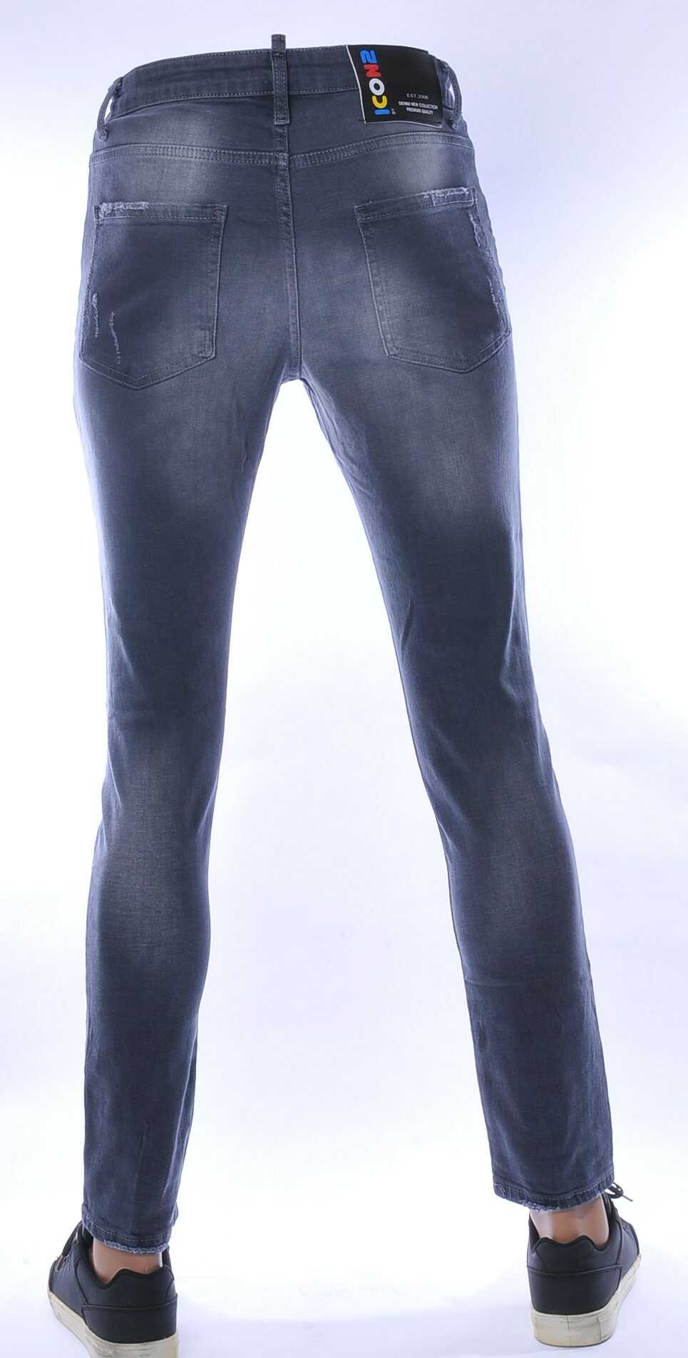ICON2 hippie gescheurde slim fit stretch heren jeans met verfspatten Grijs