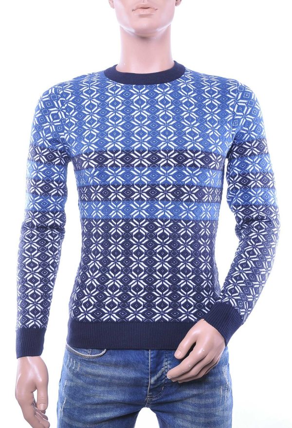 Woolline Wolff Blitz Moncler DIOR Philipp Plein PRADA Louis Vuitton GUCCI VERSACE KENZO Dsquared2 Levi's CHASIN G-STAR DOLCE & GABBANA DIESEL PME LEGEND WAM DENIM LACOSTE trendy allover modern dessin heren trui Blauw-Navy