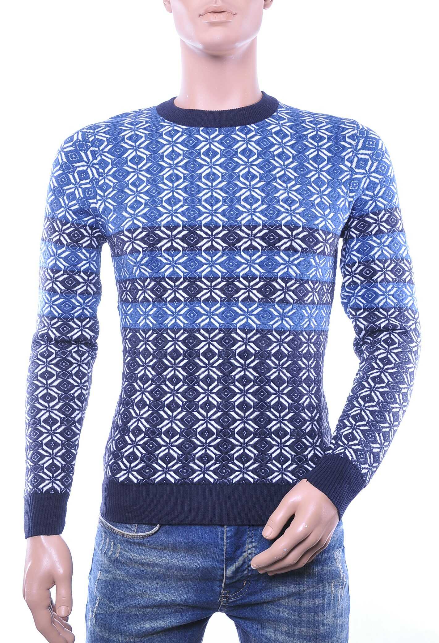 Woolline Wolff Blitz Moncler DIOR Philipp Plein PRADA Louis Vuitton GUCCI VERSACE KENZO Dsquared2 Levi's CHASIN G-STAR DOLCE & GABBANA DIESEL PME LEGEND WAM DENIM LACOSTE trendy allover modern dessin heren trui Blauw-Navy