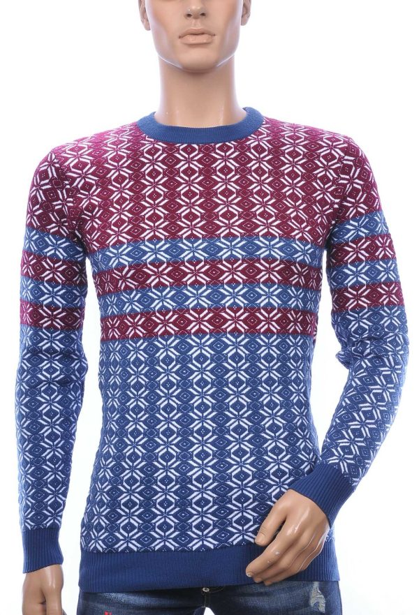 Woolline Wolff Blitz Moncler DIOR Philipp Plein PRADA Louis Vuitton GUCCI VERSACE KENZO Dsquared2 Levi's CHASIN G-STAR DOLCE & GABBANA DIESEL PME LEGEND WAM DENIM LACOSTE trendy allover modern dessin heren trui Bordeaux-Blauw