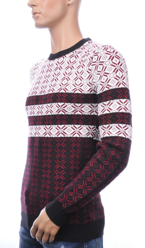 Woolline Wolff Blitz Moncler DIOR Philipp Plein PRADA Louis Vuitton GUCCI VERSACE KENZO Dsquared2 Levi's CHASIN G-STAR DOLCE & GABBANA DIESEL PME LEGEND WAM DENIM LACOSTE trendy allover modern dessin heren trui Wit-Bordeaux