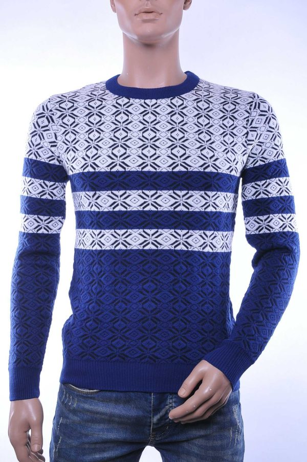 Woolline Wolff Blitz Moncler DIOR Philipp Plein PRADA Louis Vuitton GUCCI VERSACE KENZO Dsquared2 Levi's CHASIN G-STAR DOLCE & GABBANA DIESEL PME LEGEND WAM DENIM LACOSTE trendy allover modern dessin heren trui Wit-Blauw